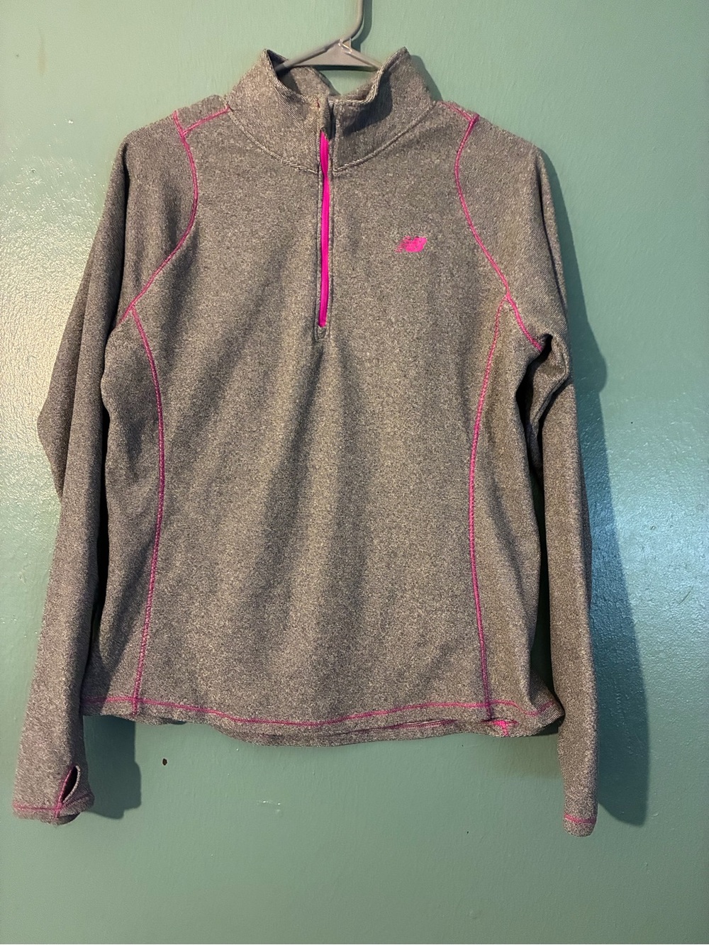 Women's Gray Quarter-Zip Pullover with Pink Accents New Balance Large